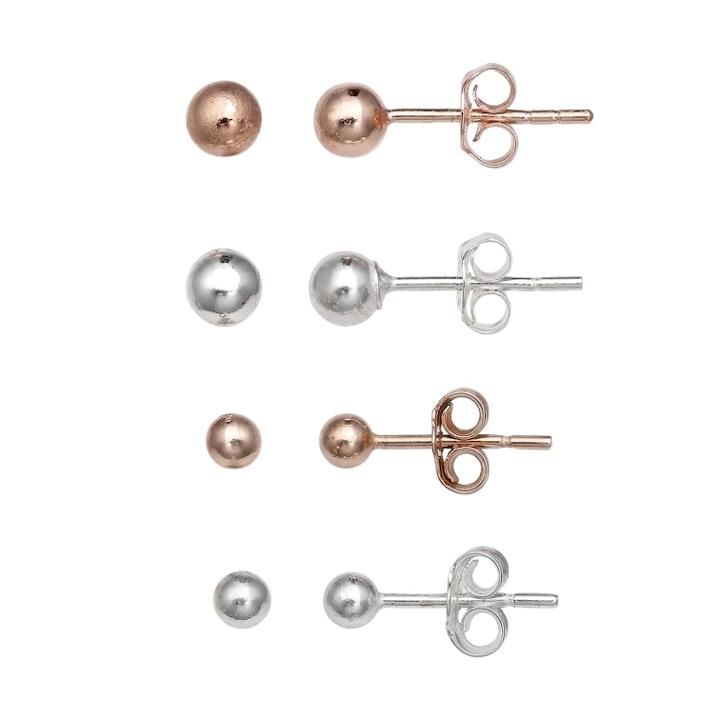 Primrose Two Tone Sterling Silver Ball Stud Earrings 4-pair Set, Women's, Gold