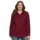 Plus Size Croft & Barrow&reg; Flannel Plaid Button-down Shirt, Women's, Size: 3xl, Med Red