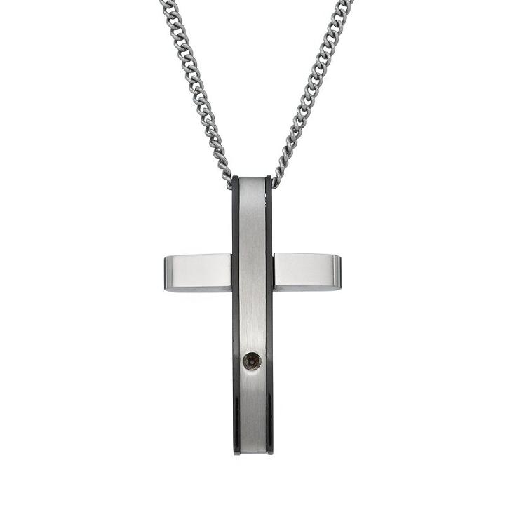 Diamond Accent Two Tone Stainless Steel Cross Pendant Necklace - Men, Size: 24, White