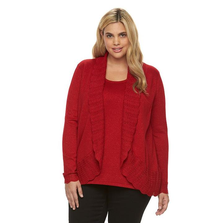 Plus Size Napa Valley Lurex Mock-layer Sweater, Women's, Size: 1xl, Med Red