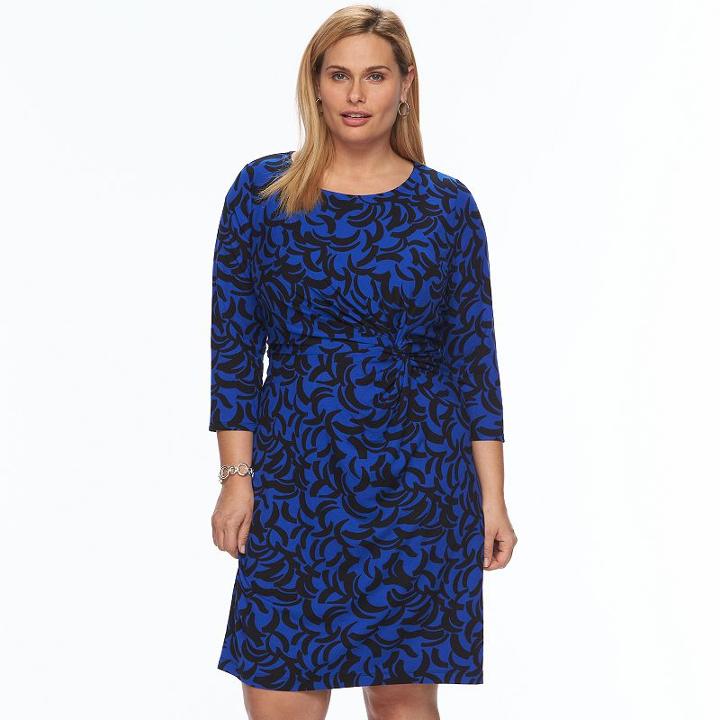 Plus Size Dana Buchman Printed Twist-front Dress, Women's, Size: 3xl, Med Blue