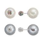 B-set Crystal & Simulated Pearl Silver-plated Front-back Stud Earring Set, Women's, Multicolor
