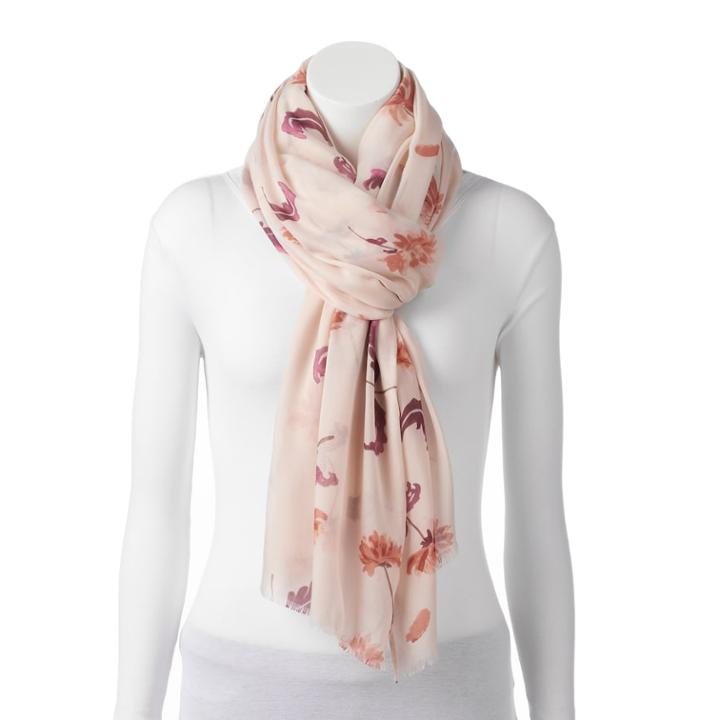 Lc Lauren Conrad Painted Blooms Oversized Oblong Scarf, Women's, Pink Ovrfl
