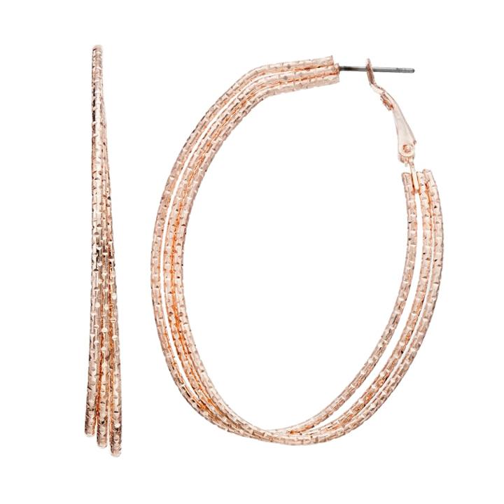 Textured Triple Oval Hoop Earrings, Women's, Light Pink