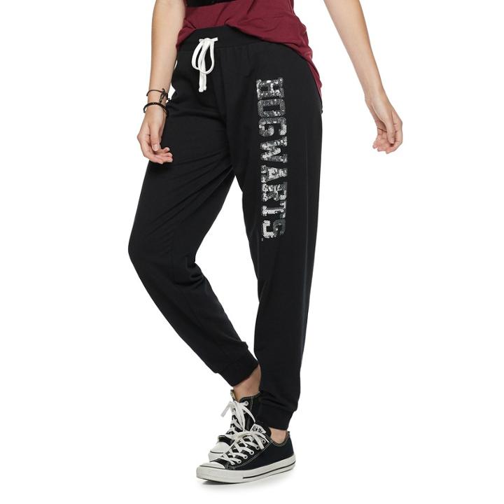 Juniors' Harry Potter Hogwarts Sequin Jogger Sweatpants, Teens, Size: Medium, Black