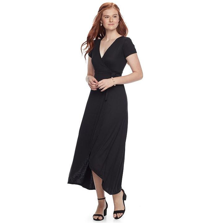 Juniors' About A Girl Wrap Maxi Dress, Size: Large, Black