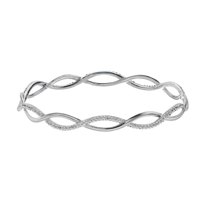 Sterling 'n' Ice Sterling Silver Crystal Criss Cross Bangle Bracelet, Women's, Size: 7.25, White