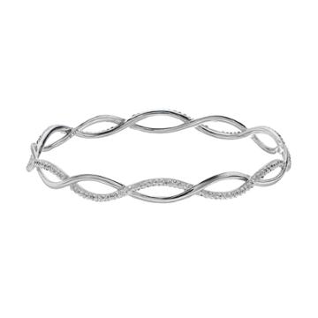 Sterling 'n' Ice Sterling Silver Crystal Criss Cross Bangle Bracelet, Women's, Size: 7.25, White