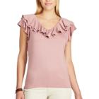 Women's Chaps Ruffled Stretch Top, Size: Small, Pink