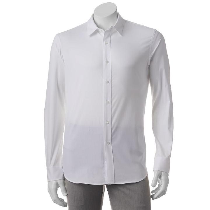 Men's Apt. 9&reg; Slim-fit Stretch End-on-end Button-down Shirt, Size: Med Slim, White