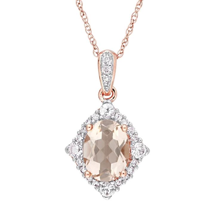 10k Rose Gold Morganite, White Sapphire & 1/10 Carat T.w. Diamond Pendant, Women's, Size: 17, Pink