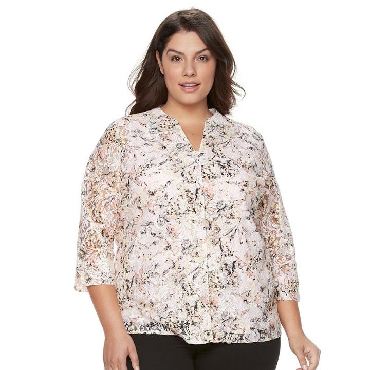 Plus Size Napa Valley Print Lace Top With Tank, Women's, Size: 2xl, Red