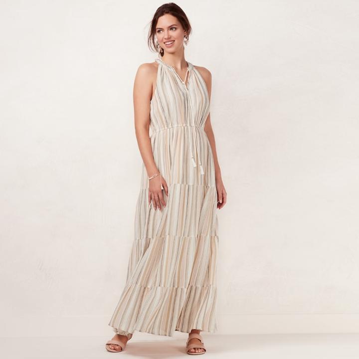 Women's Lc Lauren Conrad Print Halter Maxi Dress, Size: Large, Natural