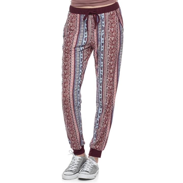 Juniors' Pink Rose Print Jogger Pants, Teens, Size: Xl, Dark Red