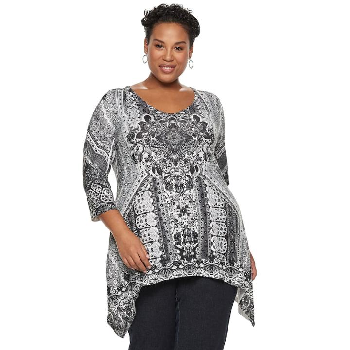 Plus Size World Unity Studded Sharkbite Top, Women's, Size: 3xl, Grey