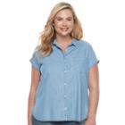 Juniors' Plus Size So&reg; Shirttail Chambray Shirt, Girl's, Size: 3xl, Light Blue