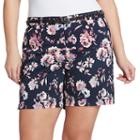 Plus Size Gloria Vanderbilt Nimah Printed Belted Shorts, Women's, Size: 20 W, Black