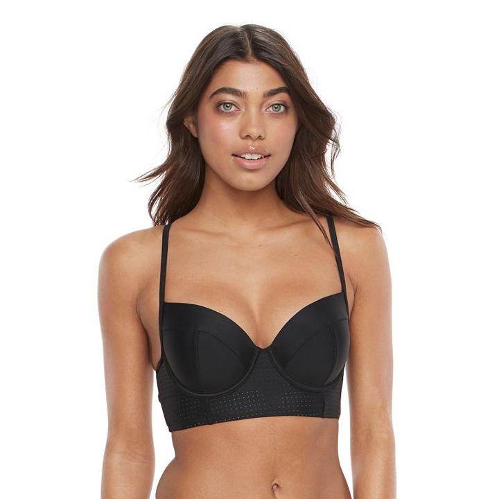Mix And Match Mesh Trim Push-up Bikini Top, Girl's, Size: Large, Black