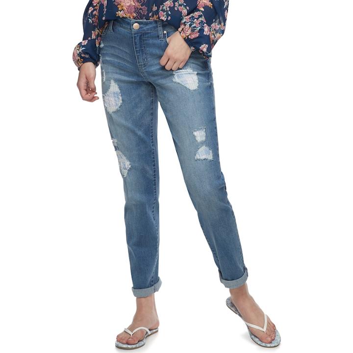 Juniors' Tinseltown Mid-rise Rip & Repair Roll-cuff Ankle Skinny Jeans, Teens, Size: 1, Blue (navy)