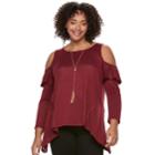 Juniors' Plus Size Heartsoul Ruffle Cold-shoulder Top, Teens, Size: 1xl, Dark Red