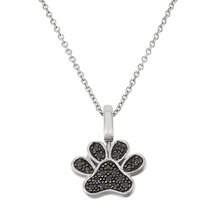 Sterling Silver 1/6 Carat T.w. Black & White Diamond Paw Print Pendant Necklace, Women's