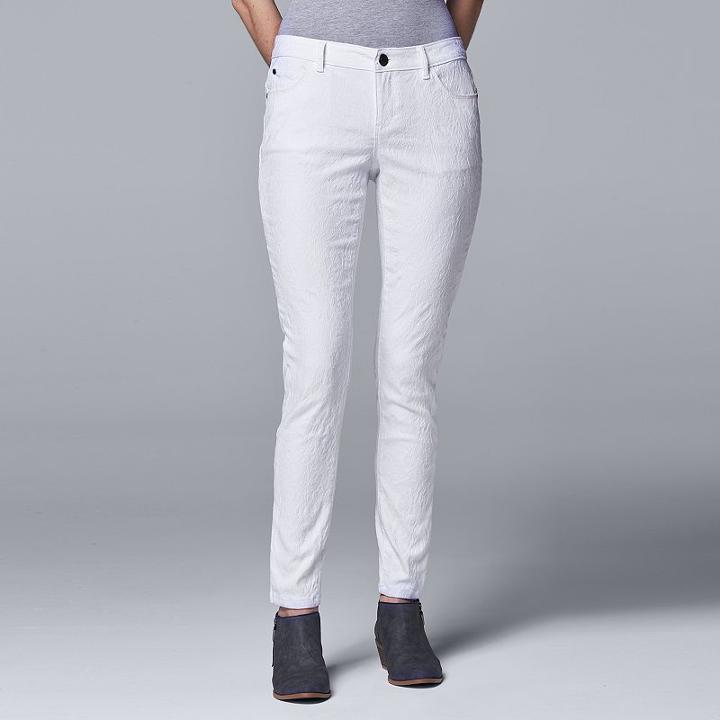 Women's Simply Vera Vera Wang Jacquard Skinny Pants, Size: 2 Short, White