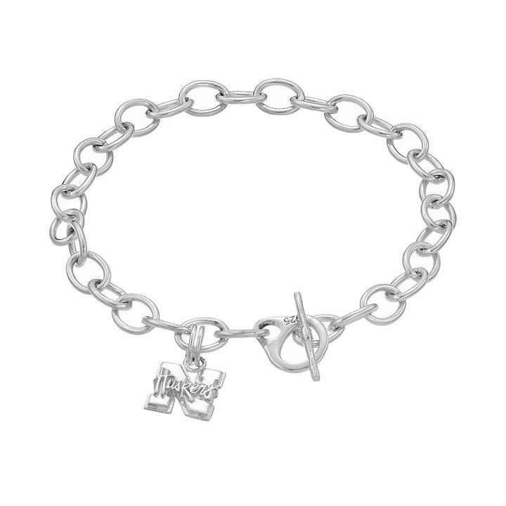 Dayna U Sterling Silver Nebraska Cornhuskers Charm Toggle Bracelet, Women's, Size: 7.5, Grey