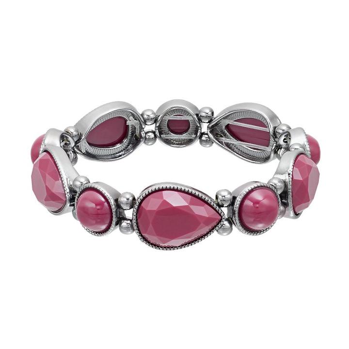 Magenta Faceted Teardrop & Round Cabochon Stretch Bracelet, Women's, Dark Red