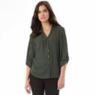 Juniors' Iz Byer Roll-tab Shirt, Teens, Size: Xs, Dark Green