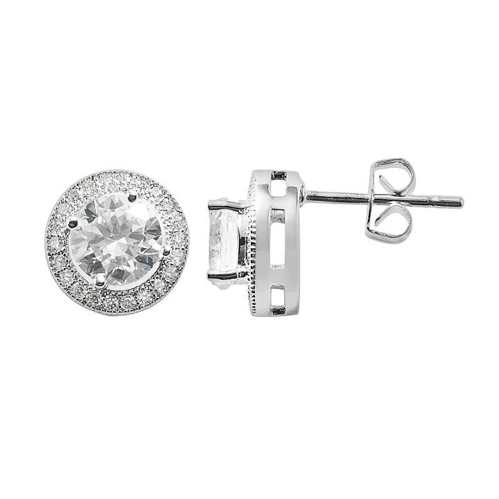 The Silver Lining Cubic Zirconia Silver Tone Halo Stud Earrings, Women's, White