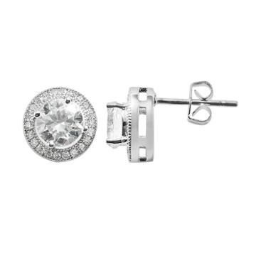 The Silver Lining Cubic Zirconia Silver Tone Halo Stud Earrings, Women's, White