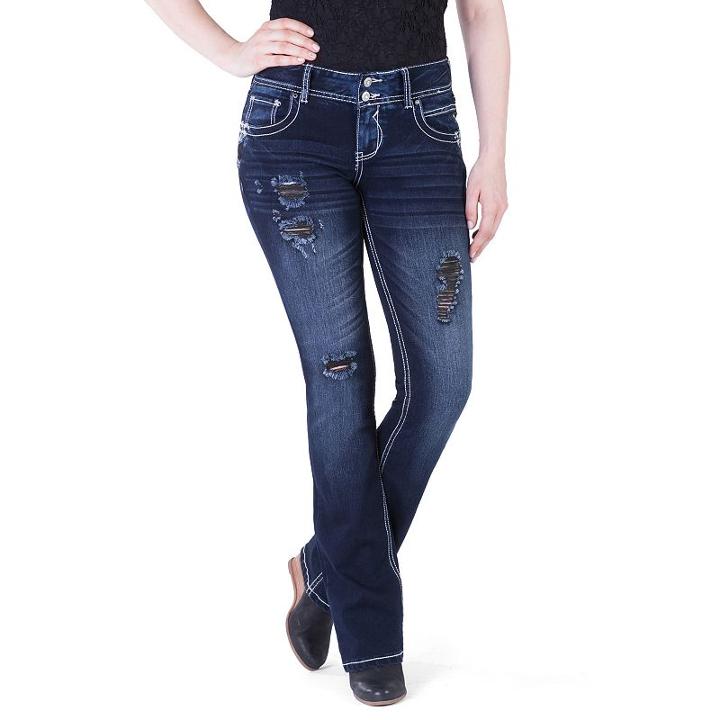 Juniors' Amethyst Ripped Bootcut Jeans, Girl's, Size: 0, Dark Blue
