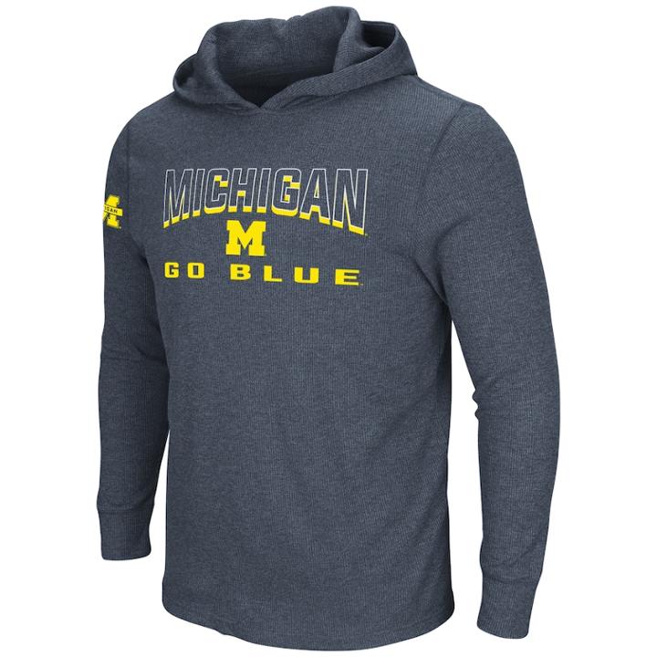 Men's Michigan Wolverines Thermal Hooded Tee, Size: Xl, Dark Blue