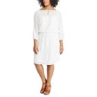 Plus Size Chaps Checkered Crepe Blouson Dress, Women's, Size: 24 W, White