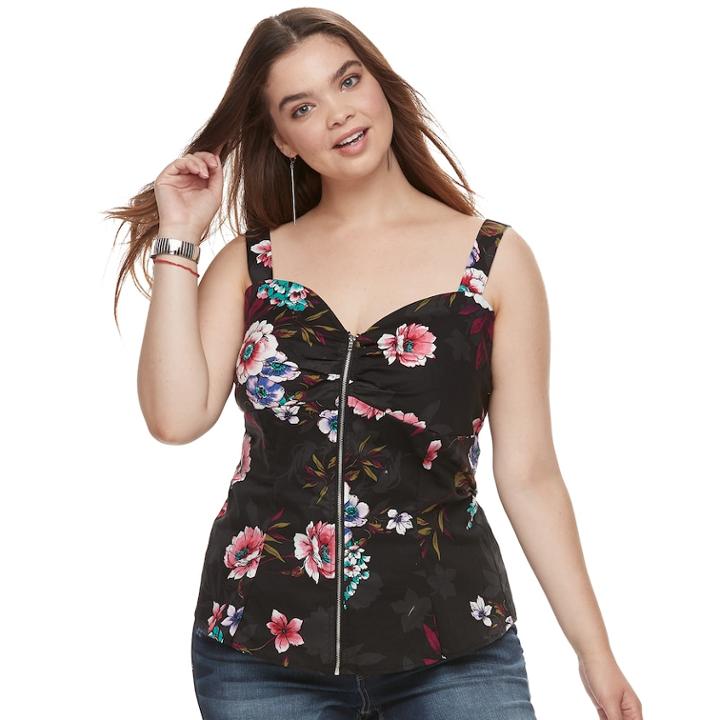 Juniors' Plus Size Liberty Love Floral Bustier Top, Teens, Size: 1xl, Black Pink