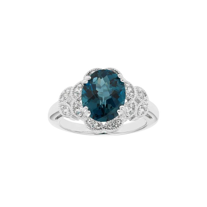 Sterling Silver London Blue Topaz & Lab-created White Sapphire Scalloped Ring, Women's, Size: 8