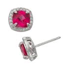 Sterling Silver Lab-created Ruby And Lab-created White Sapphire Halo Stud Earrings, Women's, Red