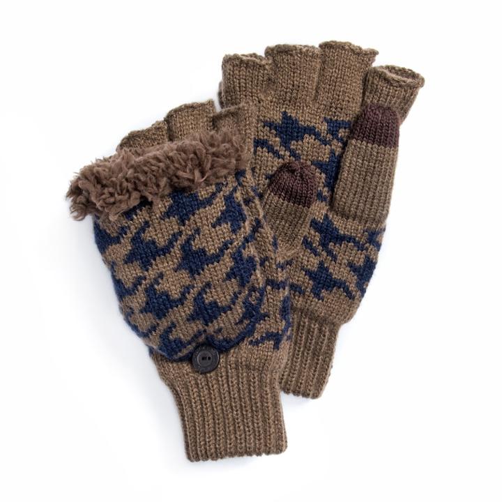 Men's Muk Luks Fingerless Flip Mittens, Brown
