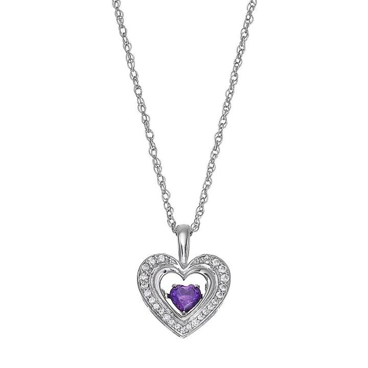 Sterling Silver Amethyst & Lab-created White Sapphire Heart Pendant Necklace, Women's, Size: 18, Purple