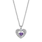 Sterling Silver Amethyst & Lab-created White Sapphire Heart Pendant Necklace, Women's, Size: 18, Purple