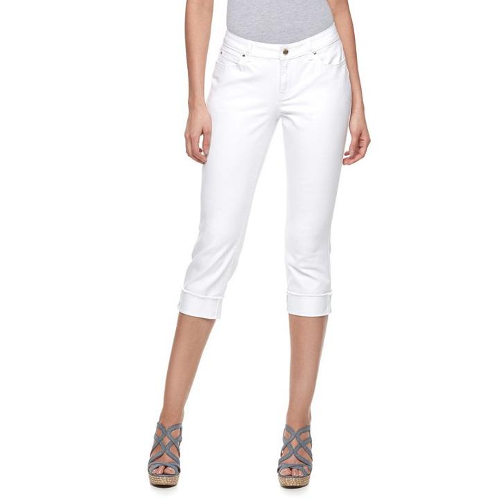 Women's Jennifer Lopez White Cuffed Capri Jeans, Size: 18