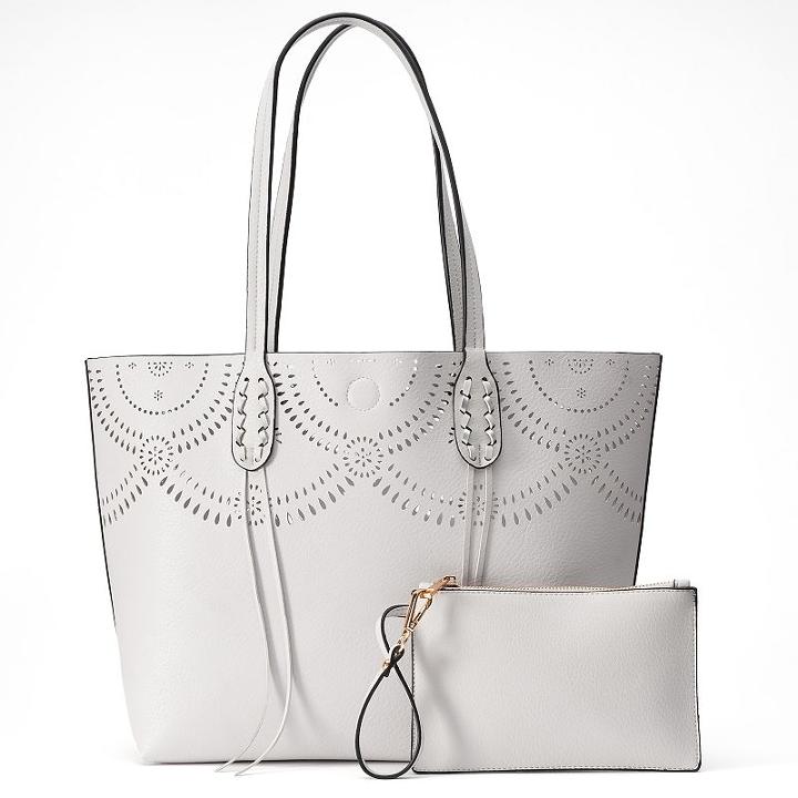 Mellow World Brooklyn Reversible Perforated Tote With Pouch, Women's, Grey