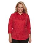 Plus Size Dana Buchman Jacquard Button-front Top, Women's, Size: 1xl, Med Red