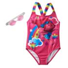 Girls 4-6x Dreamworks Trolls Poppy Racerback One-piece Swimsuit, Girl's, Size: 5-6, Pink