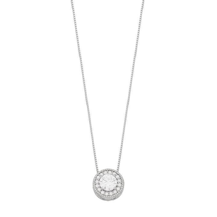 Forever Classic Sterling Silver 1 Carat T.w. Lab-created Moissanite Halo Pendant, Women's, Size: 18, White