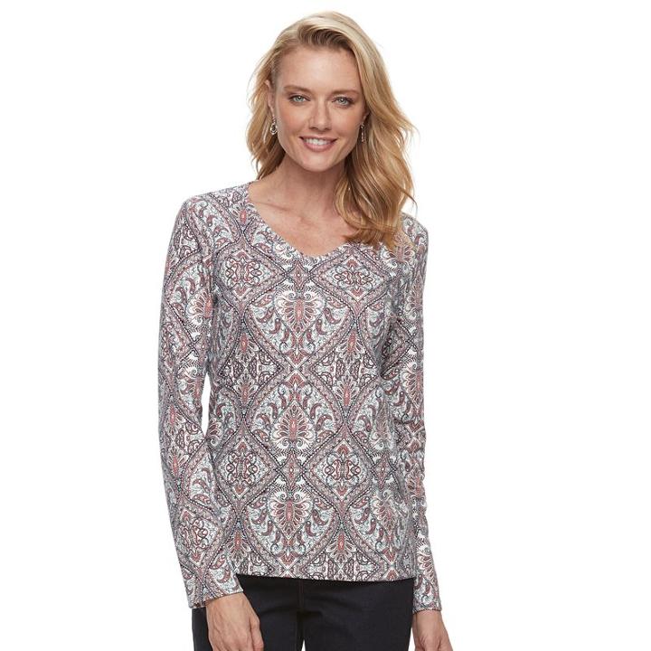 Women's Croft & Barrow&reg; Classic Long Sleeve V-neck Tee, Size: Xl, Orange