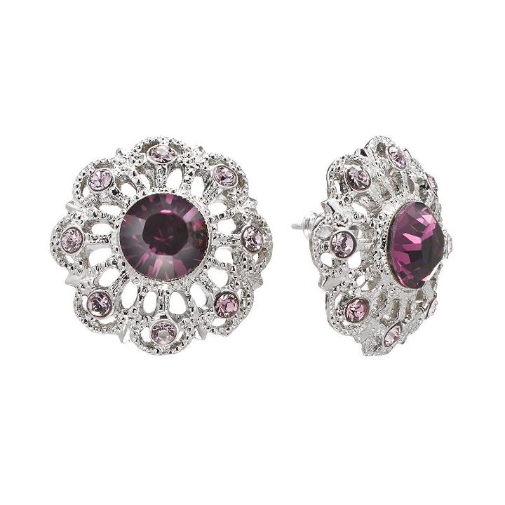 1928 Openwork Button Stud Earrings, Women's, Purple