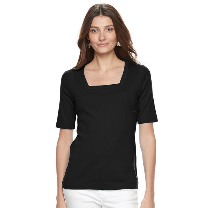 Women's Croft & Barrow&reg; Squareneck Tee, Size: Xl, Black