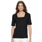 Women's Croft & Barrow&reg; Squareneck Tee, Size: Xl, Black