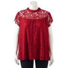 Juniors' Plus Size Heartsoul Lace Mockneck Top, Girl's, Size: 1xl, Red